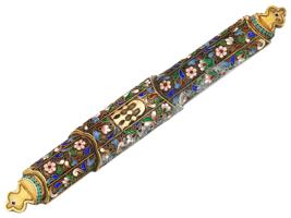 RUSSIAN JUDAICA SILVER CLOISONNE ENAMEL MEZUZAH