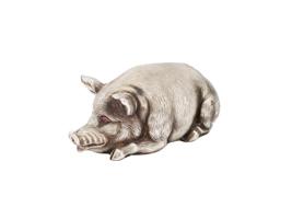 RUSSIAN SILVER PIG FIGURINE WITH RUBY STONE EYES