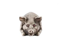 RUSSIAN SILVER PIG FIGURINE WITH RUBY STONE EYES