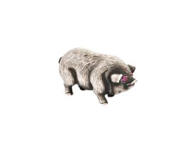 RUSSIAN 84 SILVER PIG FIGURINE WITH RUBY EYES