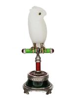 RUSSIAN SILVER GUILLOCHE ENAMEL WHITE JADE OWL FIGURE