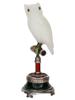 RUSSIAN SILVER GUILLOCHE ENAMEL WHITE JADE OWL FIGURE PIC-0