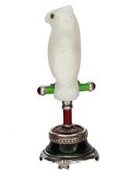 RUSSIAN SILVER GUILLOCHE ENAMEL WHITE JADE OWL FIGURE