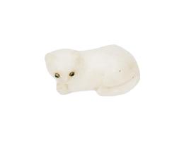 RUSSIAN CARVED WHITE JADE EMERALD EYES CAT FIGURINE