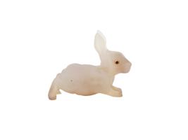 RUSSIAN CARVED CHALCEDONY RUBY EYES RABBIT FIGURINE