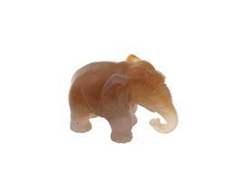 RUSSIAN CARVED HONEY AGATE GOLD RUBY ELEPHANT FIGURINE