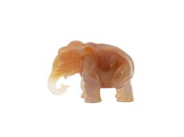 RUSSIAN CARVED HONEY AGATE GOLD RUBY ELEPHANT FIGURINE