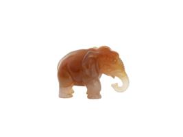 RUSSIAN CARVED HONEY AGATE GOLD RUBY ELEPHANT FIGURINE