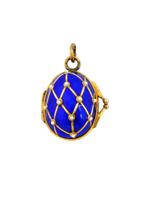 RUSSIAN 88 SILVER ENAMEL PEARLS EGG LOCKET PENDANT