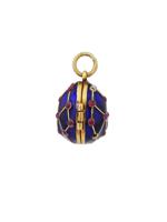 RUSSIAN GILT SILVER ENAMEL RUBY EGG LOCKET PENDANT