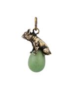 RUSSIAN SILVER BOWENITE JADE DOG FIGURINE EGG PENDANT