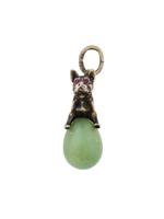 RUSSIAN SILVER BOWENITE JADE DOG FIGURINE EGG PENDANT