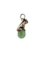 RUSSIAN SILVER BOWENITE JADE DOG FIGURINE EGG PENDANT