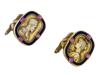 RUSSIAN GILT SILVER ENAMEL NICHOLAS II CUFFLINKS PIC-0