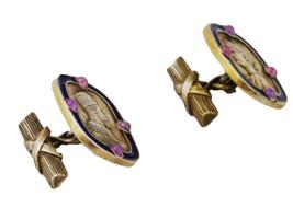 RUSSIAN GILT SILVER ENAMEL NICHOLAS II CUFFLINKS