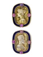 RUSSIAN GILT SILVER ENAMEL NICHOLAS II CUFFLINKS