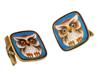 RUSSIAN SILVER GILT PAINTED ENAMEL OWL CUFFLINKS PIC-2