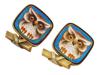 RUSSIAN SILVER GILT PAINTED ENAMEL OWL CUFFLINKS PIC-0