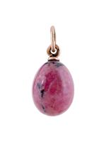 RUSSIAN CARVED RHODONITE EGG PENDANT WITH GOLD MOUNTS