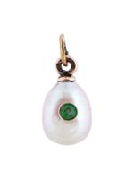 RUSSIAN 14K GOLD PEARL EMERALD STONE EGG PENDANT