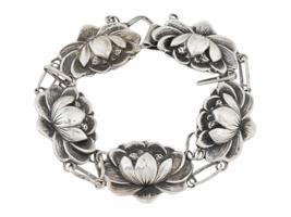 ITALIAN S SILVER DANECRAFT LILY FLOWER BRACELET 1950S