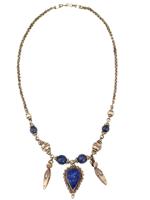 ANTIQUE STERLING SILVER LAPIS LAZULI CHAIN NECKLACE