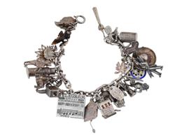 VINTAGE STERLING SILVER CHAIN BRACELET W CHARMS