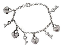 VTG STERLING SILVER LOCK AND KEY CHARM BRACELET