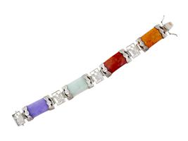 CHINESE STERLING SILVER JADE AND HARD STONE BRACELET