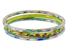 CHINESE ENAMEL AND HARD STONE CUFF BRACELETS