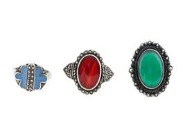 VINTAGE STERLING SILVER GEMSTONE STATEMENT RINGS