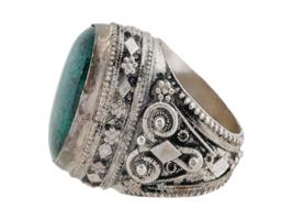 VINTAGE STERLING SILVER FILIGREE MALACHITE RING