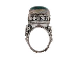 VINTAGE STERLING SILVER FILIGREE MALACHITE RING