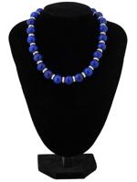 CHUNKY FAUX LAPIS LAZULI BEADED RHINESTONE NECKLACE