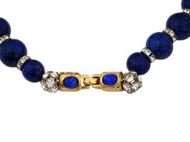 CHUNKY FAUX LAPIS LAZULI BEADED RHINESTONE NECKLACE