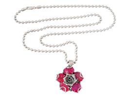 STERLING SILVER NECKLACE W RUBY STONE FLORAL PENDANT