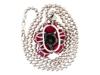 STERLING SILVER NECKLACE W RUBY STONE FLORAL PENDANT PIC-1