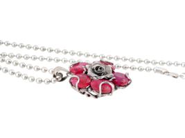 STERLING SILVER NECKLACE W RUBY STONE FLORAL PENDANT