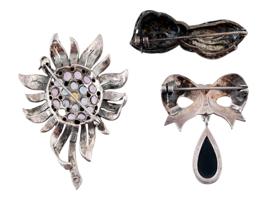 VINTAGE STERLING SILVER GEM STONES MARCASITE BROOCHES