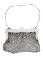 ANTIQUE VICTORIAN GERMAN SILVER MESH PURSE W JADE