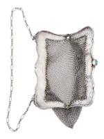 ANTIQUE VICTORIAN GERMAN SILVER MESH PURSE W JADE