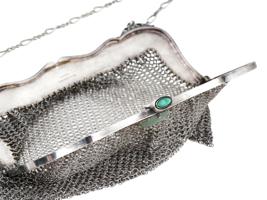 ANTIQUE VICTORIAN GERMAN SILVER MESH PURSE W JADE