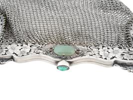 ANTIQUE VICTORIAN GERMAN SILVER MESH PURSE W JADE