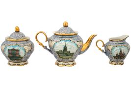 RUSSIAN GILT PORCELAIN TEA SERVICE VIEWS OF MOSCOW