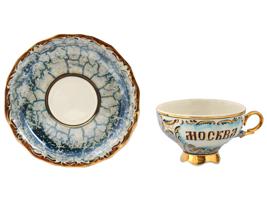 RUSSIAN GILT PORCELAIN TEA SERVICE VIEWS OF MOSCOW