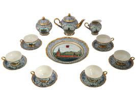 RUSSIAN GILT PORCELAIN TEA SERVICE VIEWS OF MOSCOW