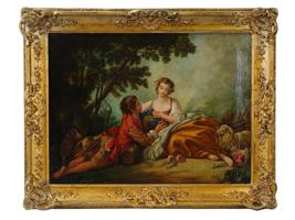 AFTER FRANCOIS BOUCHER GALANT SCENE OIL PAINTING