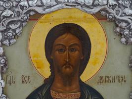 ANTIQUE 19TH C RUSSIAN ICON LORD ALMIGHTY IN RIZA