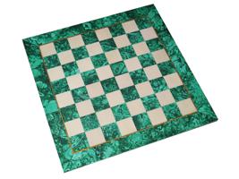 RUSSIAN HAND CARVED MALACHITE STONE CHESS BOARD