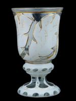 ANTIQUE BOHEMIAN BIEDERMEIER GLASS BEAKER FOLIAGE MOTIF